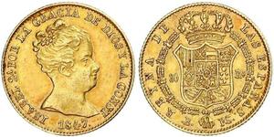 80 Реал Испания Золото Isabella II of Spain (1830- 1904)