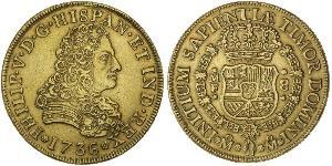 8 Escudo Spanish Mexico  / Kingdom of New Spain (1519 - 1821) Gold Philip V of Spain(1683-1746)