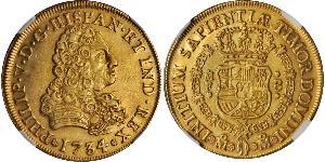 8 Escudo Vizekönigreich Neuspanien (1519 - 1821) Gold Philip V von Spanien (1683-1746)