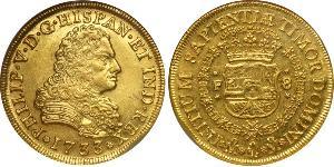 8 Escudo Virreinato de Nueva España (1519 - 1821) Oro Felipe V de España (1683-1746)