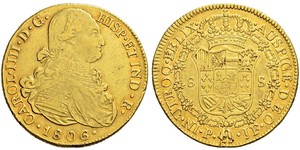 8 Escudo Virreinato de Nueva Granada (1717 - 1819) Oro Carlos IV de España (1748-1819)