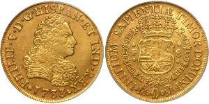 8 Escudo 新西班牙總督轄區 (1535 - 1821) 金 Philip V of Spain(1683-1746)