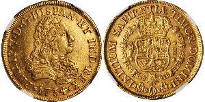 8 Escudo 新西班牙總督轄區 (1535 - 1821) 金 Philip V of Spain(1683-1746)