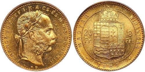 8 Forint / 20 Franc Österreich-Ungarn (1867-1918) Gold Franz Joseph I (1830 - 1916)