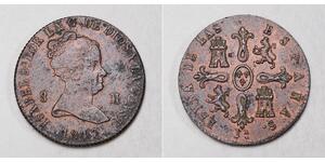 8 Maravedi Kingdom of Spain (1814 - 1873) Copper Isabella II of Spain (1830- 1904)