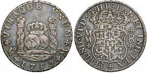 8 Real Vicereame della Nuova Spagna (1519 - 1821) Argento Ferdinando VI di Spagna (1713-1759)