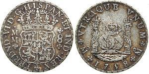 8 Real Vicereame della Nuova Spagna (1519 - 1821) Argento Ferdinando VI di Spagna (1713-1759)