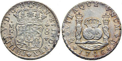 8 Real 新西班牙總督轄區 (1535 - 1821) 銀 Philip V of Spain(1683-1746)