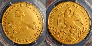 8 Ескудо Second Federal Republic of Mexico (1846 - 1863) Золото 