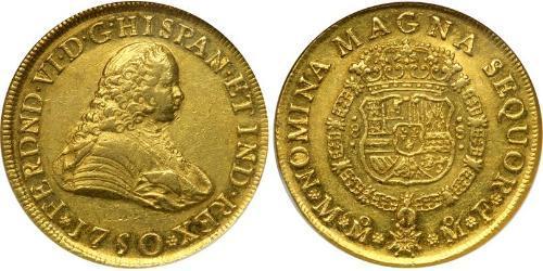 8 Ескудо Нова Іспанія (1519 - 1821) Золото Фердинанд VI  король Іспаніі (1713-1759)