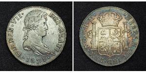 8 Реал Испанские Колонии / Гватемала Серебро Фердинанд VII король Испании (1784-1833)