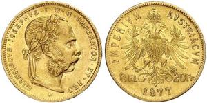 8 Флорин / 20 Франк Австро-Венгрия (1867-1918) Золото Франц Иосиф I (1830 - 1916)