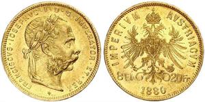 8 Флорин / 20 Франк Австро-Венгрия (1867-1918) Золото Франц Иосиф I (1830 - 1916)