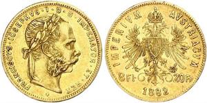 8 Флорин / 20 Франк Австро-Венгрия (1867-1918) Золото Франц Иосиф I (1830 - 1916)