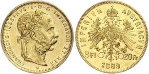 8 Флорин / 20 Франк Австро-Венгрия (1867-1918) Золото Франц Иосиф I (1830 - 1916)