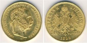 8 Флорин / 20 Франк Австро-Венгрия (1867-1918) Золото Франц Иосиф I (1830 - 1916)