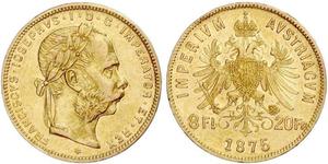 8 Флорин / 20 Франк Австро-Венгрия (1867-1918) Золото Франц Иосиф I (1830 - 1916)