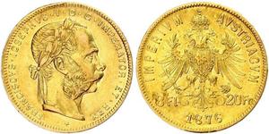 8 Флорин / 20 Франк Австро-Венгрия (1867-1918) Золото Франц Иосиф I (1830 - 1916)