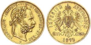 8 Флорин / 20 Франк Австро-Венгрия (1867-1918) Золото Франц Иосиф I (1830 - 1916)