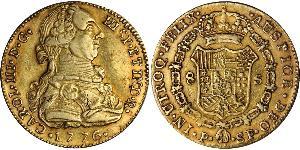 8 Эскудо Новая Гранада (1717 - 1819) Золото Карл III король Испании (1716 -1788)