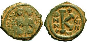  Follis 拜占庭帝国 青铜 查士丁二世
