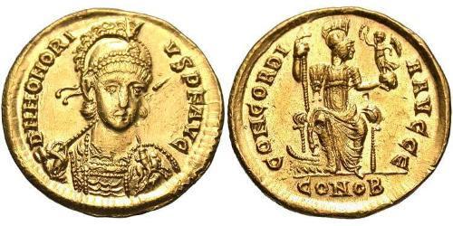  Solidus Imperio romano de Occidente (285-476) Oro Honorio (384-423)