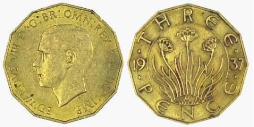  Threepence Feriind Kiningrik (1922-)  Édouard VIII (1894-1972)