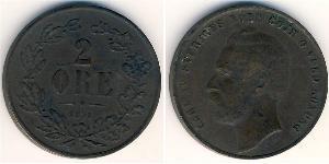 2 Ore Svezia Rame Carlo XV di Svezia (1826 - 1872)