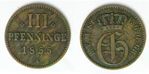 MECKLENBURG STRELITZ 3 Pfennig 1855 A - Copper - Georg - VF - 491