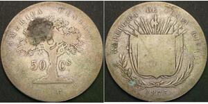 COSTA RICA 50 Centavos 1875 - Silver .750 - VG - 3333 