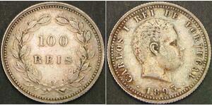PORTUGAL 100 Reis 1893 - Silver .917 - VF - 3312 