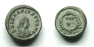 
          
           
             
              ARCADIUS AE 4 
           
           
             
              Description: 
              
              Date: C, 383-387 AD 
             ...