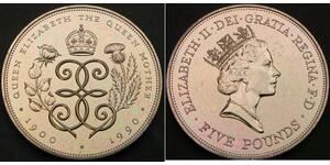 GREAT BRITAIN 5 Pounds 1990 - Queen Mother's Birthday - UNC - 2085 