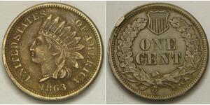 USA Indian Head Cent 1863 - Copper-Nickel - VF/XF - 3059 *