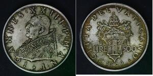 VATICAN 500 Lire 1959/I - Silver 0.835 - John XXIII. - VF/XF - 374