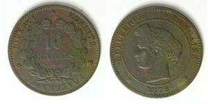 FRANCE 10 Centimes 1872 A - Bronze - VF - 4433