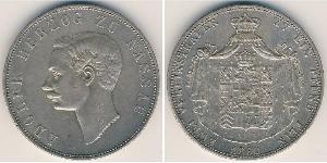 Нассау
2 талера (1860 г.)
Серебро
Герцог Нассау Адольф, Номер по Краузе C#68, 900-я проба, 37,04 г.
