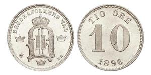 1896,Schweden. Oskar II. 1872-1907. 10 Öre 1896. S.M. 123. Stempelglanz