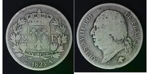 FRANCE 2 Francs 1823 A - Silver 0.900 - Louis XVIII. - 4185