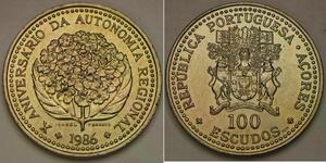 PORTUGAL 100 Escudos 1986 - Cu-Ni -  Azores Regional Autonomy - aUNC - 1137 *