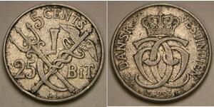 DANISH WEST INDIES 5 Cents / 25 Bit 1906 - Nickel - Christian IX. - VF/XF - 382*