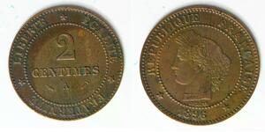 FRANCE 2 Centimes 1896 A - Bronze - XF - 4353