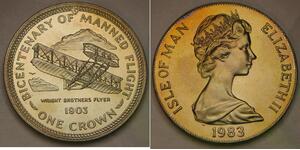ISLE OF MAN 1 Crown 1983 PM - Copper-Nickel - Wright Flyer - UNC - 1195 *