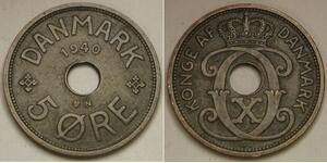 DENMARK 2 Ore 1940 - Bronze - Christian X. - XF - 819 *