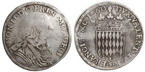 MONACO; Monaco - Honore II 1604-1662. 1/2 ecu (30 sols) 1660, Aw: Popiersie w prawo, HON II D G PRIN MONOECI, Rw: Ukoronowana tarcza herbowa, DVX VALENT PAR FRANCIAE & C 1660, Charlet 58, srebro  ...