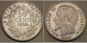 FRANCE 50 Centimes 1858 A - Silver 0.9 - Napoleon III. - VF- - 179 *