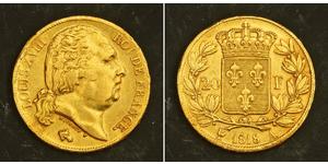  
 
   1818, France (2nd Kingdom), Louis XVIII. Beautiful Gold 20 Francs Coin. 6.42gm!   Mint year: 1818  Engraver: Michaut   Mint Place: Paris (A)  References: Friedberg 541, KM-712.1. R!  Denom ...