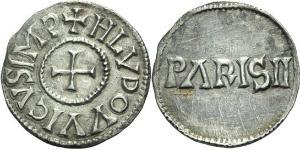 CAROLINGIENS. LOUIS LE PIEUX (empereur, janvier 814 - 20 juin 840). Denier frappé à Paris jusqu’en 823. A/. +HLVDOVVICVS IMP croix. R/. PARISII dans le champ. - Références : Gariel   92 pl. XVI – ...