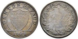 1804,SCHWEIZ. Waadt/Vaud. Kanton. Batzen 1804, Lausanne. Grosses Kantonswappen, unten im Abschnitt 1804. Ohne Zweige im Feld. Rv. In einem Reben-/Ährenkranz eingefasst 1 Batz in 2 Zeilen und unte ...