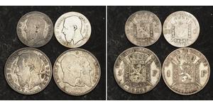  
 
   1866-1887, Belgium, Leopold II. Silver 50 Centimes & 1 Franc Coins (F-VF). 4pcs!   Engraver: Leopold Wiener  Mint Years: 1866, 1886 / 1880, 1887  Denomination: 50 DCentimes (2pcs) / 1  ...